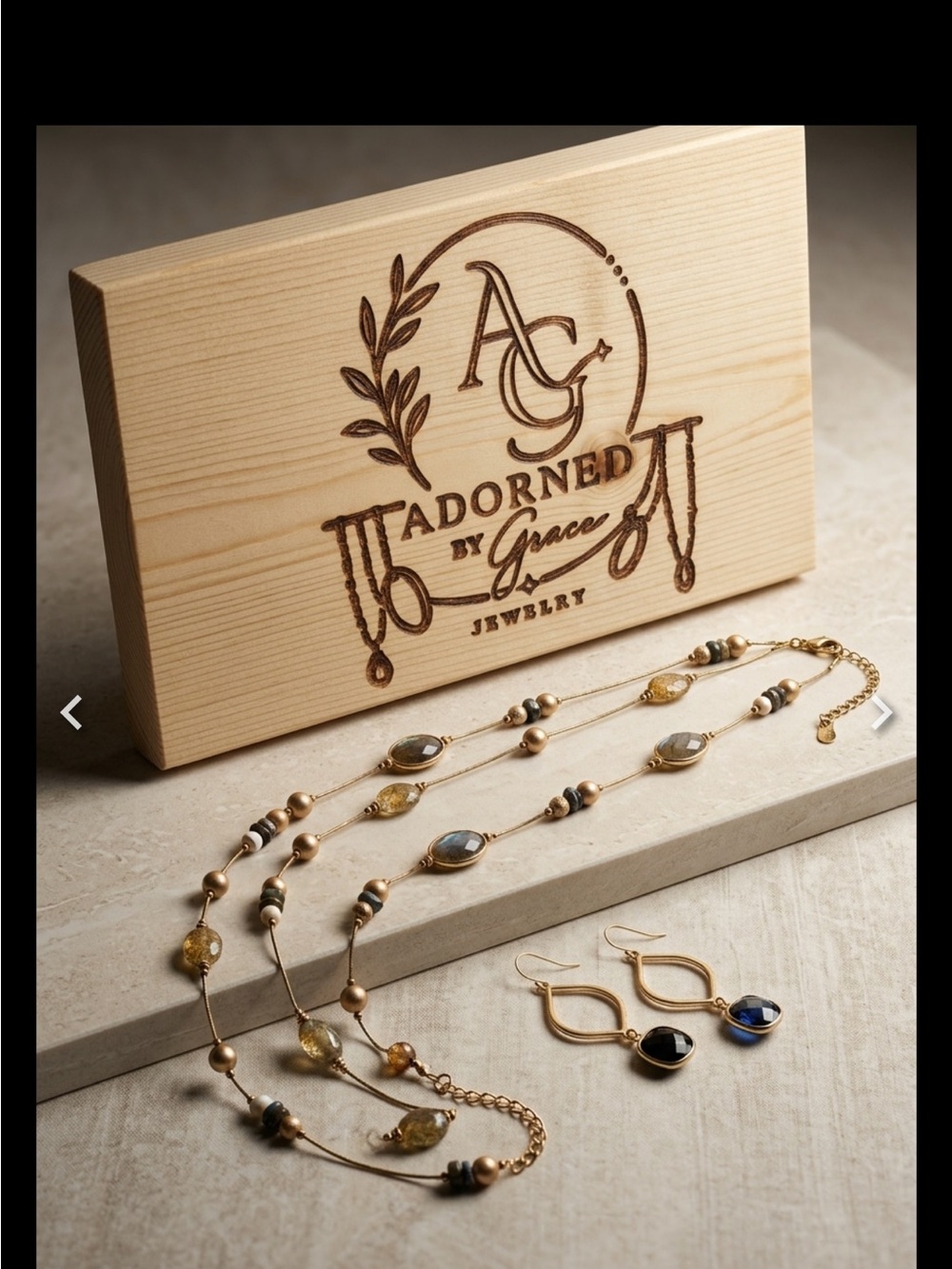 New York & Company Gold Necklace and Blue & Yellow Stone Earring Set